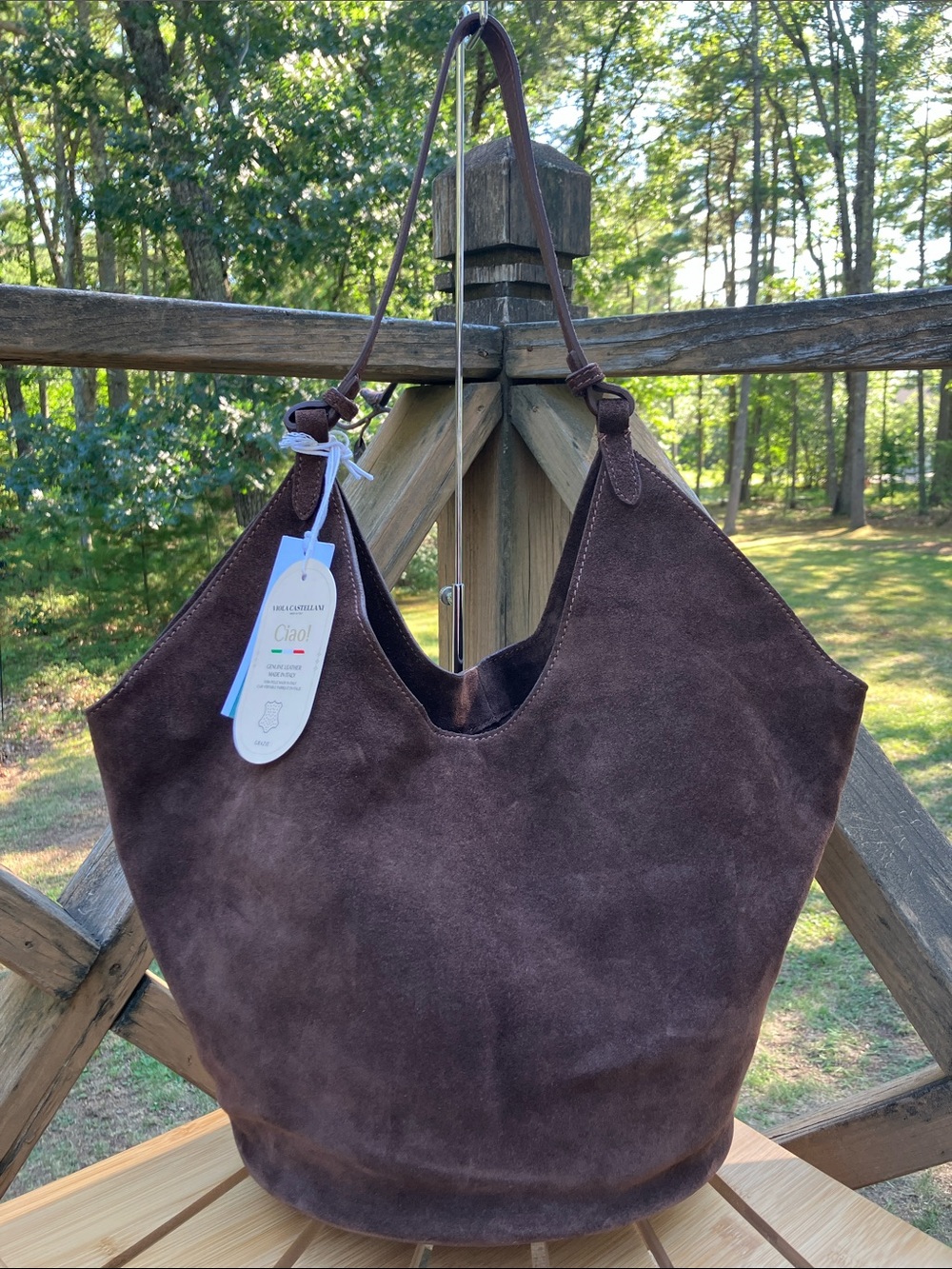 Viola Castellani Brown Suede Hobo Bag Leather Italy NWT